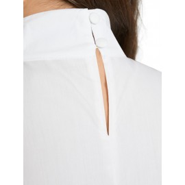 Solid Color Long Lantern Sleeve Ruffle Shirt For Women