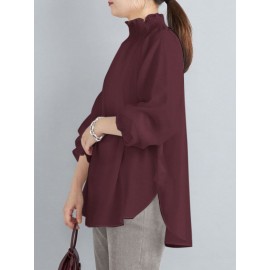 Women Solid Shirred Detail Casual Raglan Sleeve Blouse