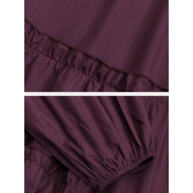 Solid Color Puff Sleeves Patchwork Casual Blouse For Women