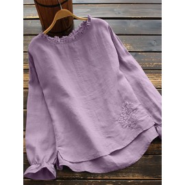 Calico Printed Ruffle Sleeve O-neck Blouse For Women