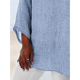 Women Irregular Design Plain Cotton Long Sleeve Blouse
