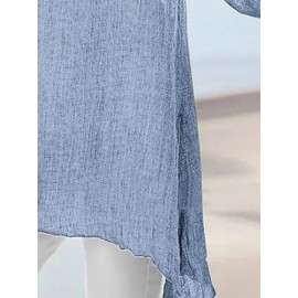 Women Irregular Design Plain Cotton Long Sleeve Blouse