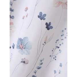 Women Floral Print Button Neck Design Short Sleeve Blouse