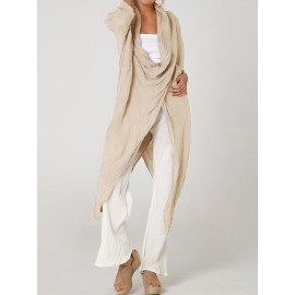 Vintage Long Sleeve Pile Collar Asymmetrical Long Blouse
