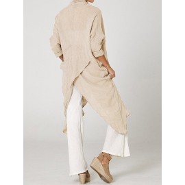 Vintage Long Sleeve Pile Collar Asymmetrical Long Blouse