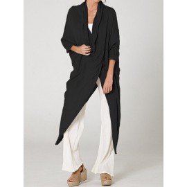 Vintage Long Sleeve Pile Collar Asymmetrical Long Blouse