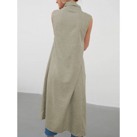 Solid Color Cross Wrap High Low Sleeveless Blouse For Women