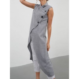 Solid Color Cross Wrap High Low Sleeveless Blouse For Women