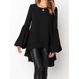 Front Two-layer Lantern Sleeves Long-sleeved Hem Stitching Blouse