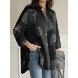 Geometry Print Long Sleeves Casual Loose Blouse With Pockets