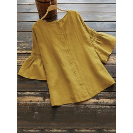 Vintage Frill Short Sleeve Solid Color Blouse