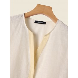 Women Plain Notched Neck Casual 3/4 Sleeve Blouse