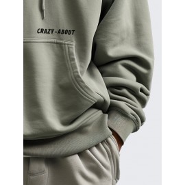 Mens Letter Print Kangaroo Pocket Casual Drawstring Hoodies Winter