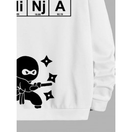 Mens Cartoon Japanese Ninja Letter Print Long Sleeve Hoodies Winter