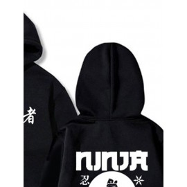 Mens Japanese Ninja Print Loose Long Sleeve Hoodies Winter