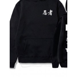 Mens Japanese Ninja Print Loose Long Sleeve Hoodies Winter