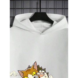 Mens Japanese Wave Cat & Fish Print Long Sleeve Hoodies Winter